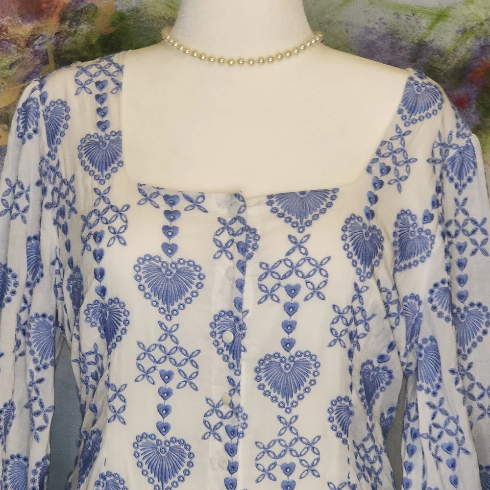 NWOT Johnny Was Jade Beau Eyelet Button-Down Tiered Midi Dress Boho Chic - Picture 9 of 14